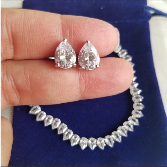 Swarovski Elements White Gold Plated Teardrop Tennis Necklace NEW - Picture 6 of 8